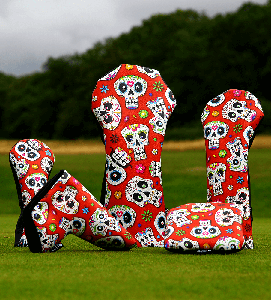 Red Skulls mallet putter headcover